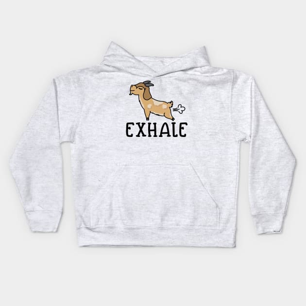 Exhale Gas Goat Yoga Fitness Funny Kids Hoodie by GlimmerDesigns